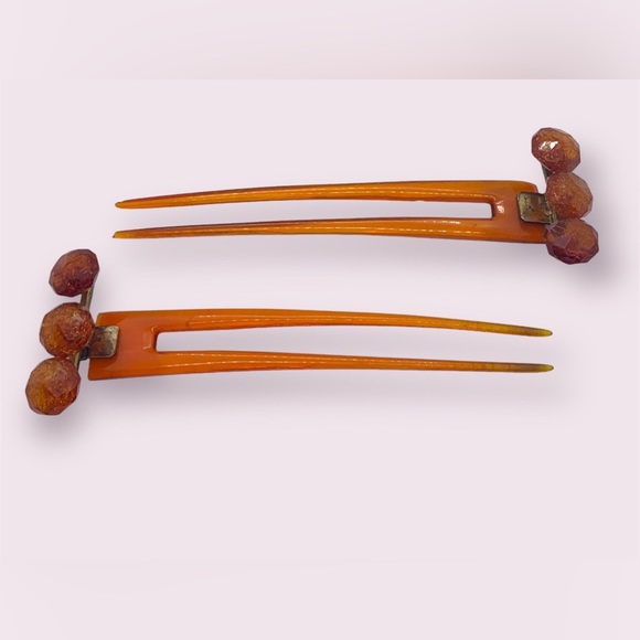 Antique Amber Hairpin Forks Victorian Ornamental Styling Accessory Set - Picture 6 of 11